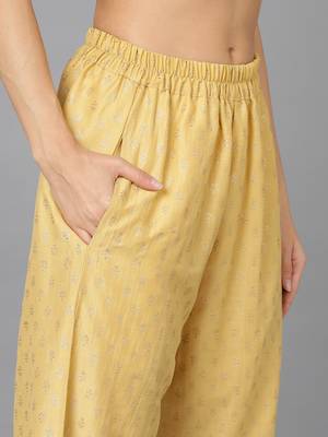yellow color embroidered silk blend styles kurta palazzo with dupatta 5
