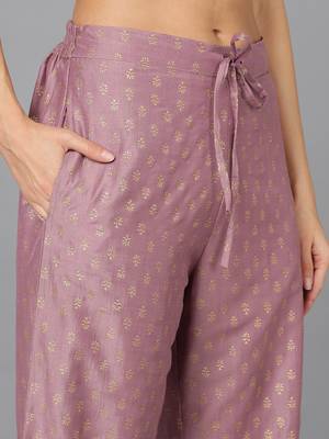mauve color embroidered silk blend styles kurta palazzo with dupatta 5