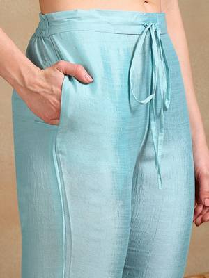 blue color embroidered silk blend styles kurta trouser with dupatta 3