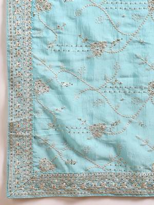 blue color embroidered silk blend styles kurta trouser with dupatta 4