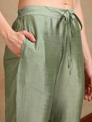 green color embroidered silk blend styles kurta trouser with dupatta 5