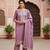 lavender color embroidered silk blend styles kurta trouser with dupatta