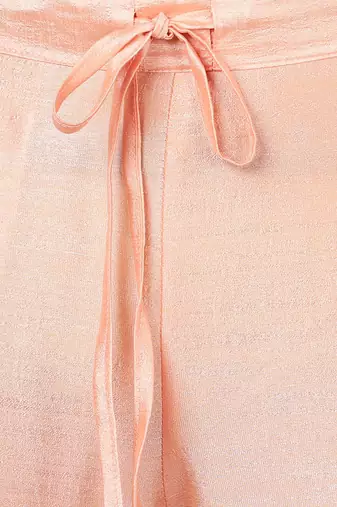 peach color embroidered silk blend styles kurta trouser with dupatta