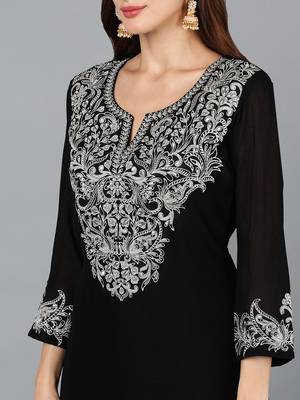 black color embroidered silk blend styles kurta trouser with dupatta 2