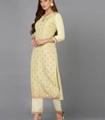 yellow color woven design silk blend styles kurta trouser with dupatta