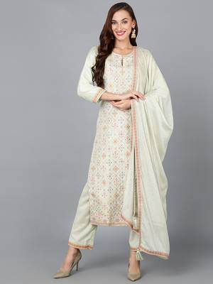 green color woven design silk blend styles kurta trouser with dupatta 1