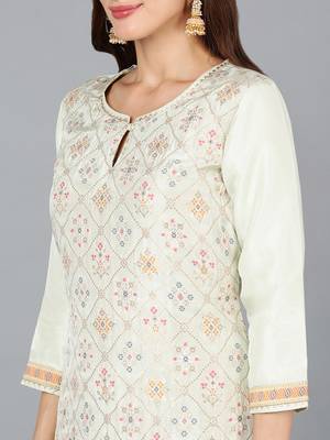 green color woven design silk blend styles kurta trouser with dupatta 2
