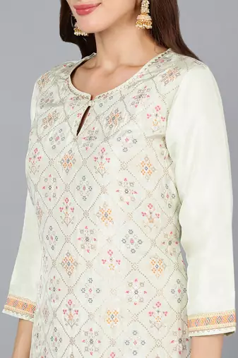 green color woven design silk blend styles kurta trouser with dupatta