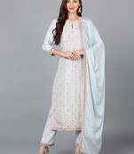 blue color woven design silk blend styles kurta trouser with dupatta