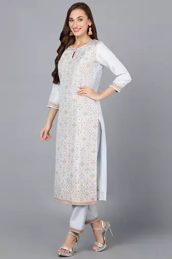 blue color woven design silk blend styles kurta trouser with dupatta