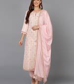 pink color woven design silk blend styles kurta trouser with dupatta