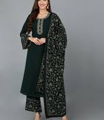 green color embroidered poly georgette styles kurta palazzo with dupatta