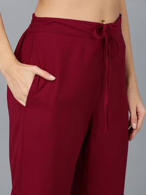maroon color embroidered poly georgette styles kurta palazzo with dupatta 5