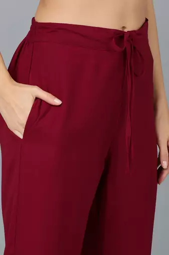 maroon color embroidered poly georgette styles kurta palazzo with dupatta