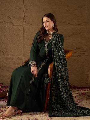 green color embroidered poly georgette styles kurta trouser with dupatta 1