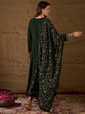 green color embroidered poly georgette styles kurta trouser with dupatta 4