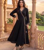 black color embroidered poly georgette styles kurta trouser with dupatta
