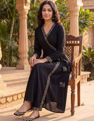 black color embroidered poly georgette styles kurta trouser with dupatta 2