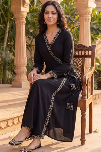 black color embroidered poly georgette styles kurta trouser with dupatta