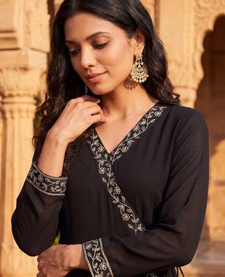 black color embroidered poly georgette styles kurta trouser with dupatta 3