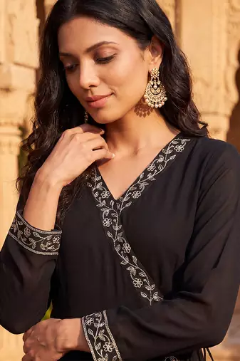 black color embroidered poly georgette styles kurta trouser with dupatta