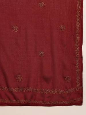 maroon color woven design silk blend styles kurta trouser with dupatta 2