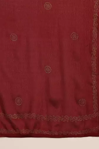 maroon color woven design silk blend styles kurta trouser with dupatta