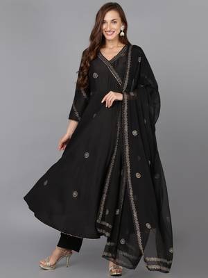 black color woven design silk blend styles kurta trouser with dupatta 1