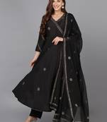 black color woven design silk blend styles kurta trouser with dupatta