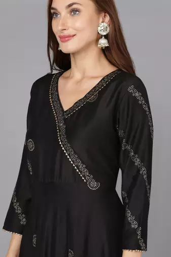 black color woven design silk blend styles kurta trouser with dupatta