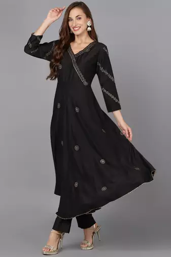 black color woven design silk blend styles kurta trouser with dupatta