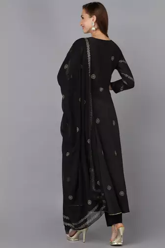 black color woven design silk blend styles kurta trouser with dupatta