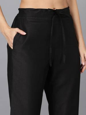 black color woven design silk blend styles kurta trouser with dupatta 5