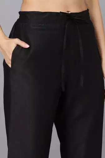 black color woven design silk blend styles kurta trouser with dupatta
