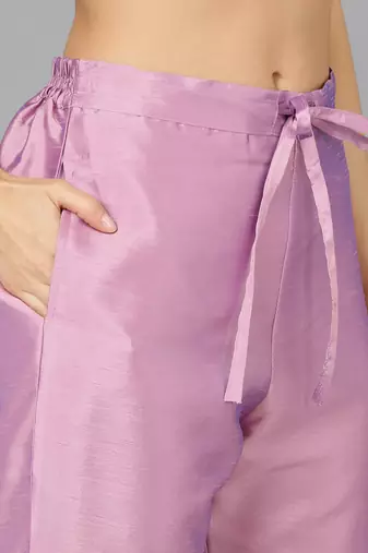 lavender color embroidered silk blend styles kurta trouser with dupatta