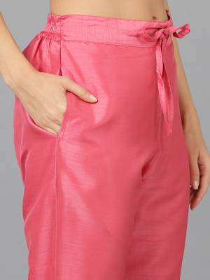 pink color embroidered silk blend styles kurta trouser with dupatta 5