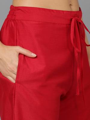 red color embroidered silk blend styles kurta trouser with dupatta 5