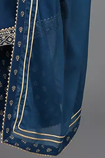 teal color embroidered silk blend styles kurta palazzo with dupatta