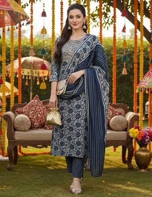 grey color embroidered silk blend styles kurta trouser with dupatta 1
