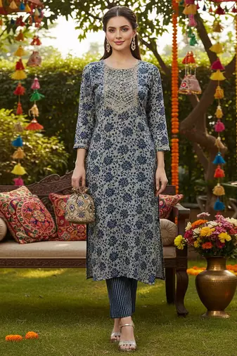 grey color embroidered silk blend styles kurta trouser with dupatta