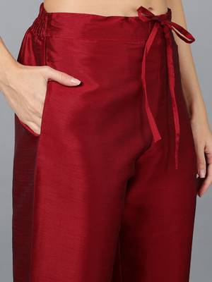 maroon color embroidered silk blend styles kurta trouser with dupatta 5