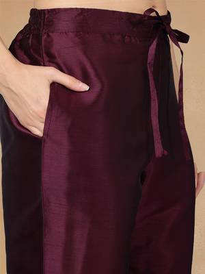 purple color embroidered silk blend styles kurta trouser with dupatta 5