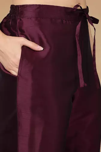 purple color embroidered silk blend styles kurta trouser with dupatta
