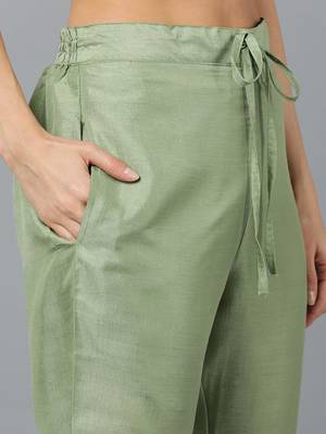 green color embroidered silk blend styles kurta trouser with dupatta 5