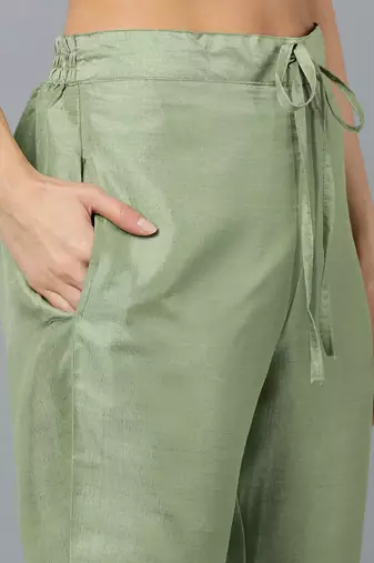 green color embroidered silk blend styles kurta trouser with dupatta