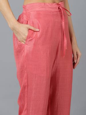 pink color embroidered silk blend styles kurta trouser with dupatta 5