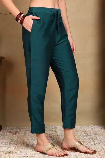green color embroidered silk blend styles kurta trouser with dupatta