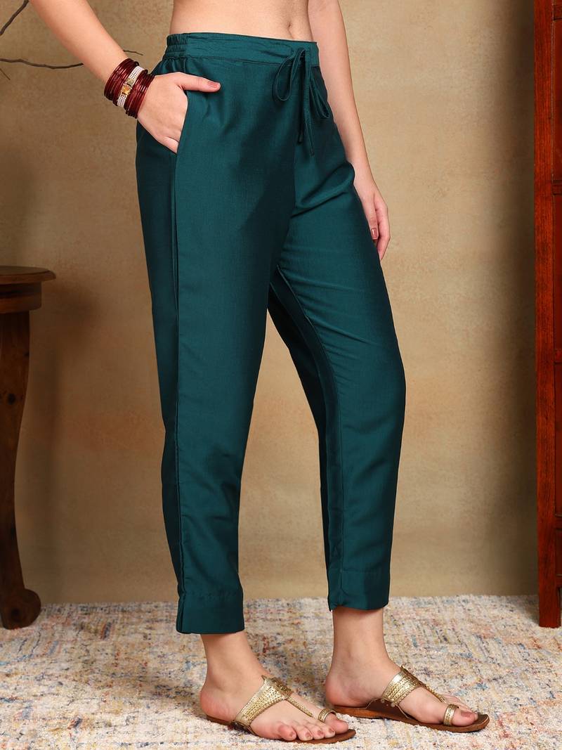 green color embroidered silk blend styles kurta trouser with dupatta