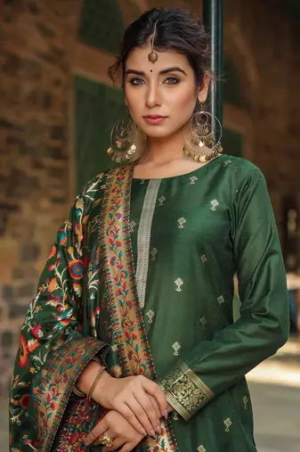 green color woven design silk blend styles kurta trouser with dupatta