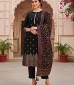 black color woven design silk blend styles kurta trouser with dupatta